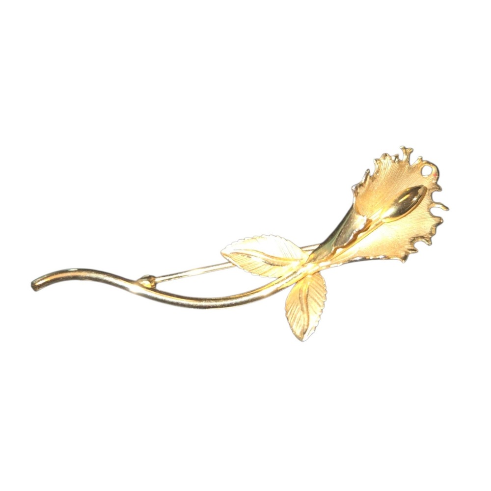 D'OR Flower Brooch Women 2" 12kt Gold Filled Single Stem Floral Pin Signed